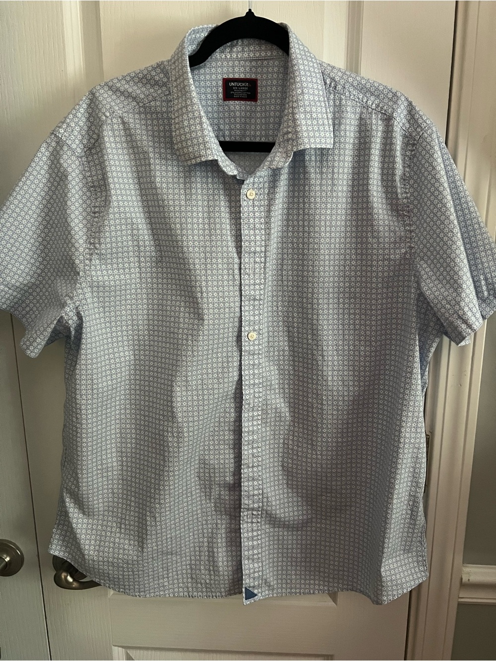 UNTUCKit Light Blue Short Sleeve Button-Down with Geo Print